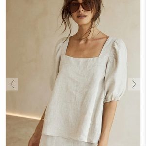 NWOT DISSH Linen Amie Babydoll Top Blouse in Natural Size 12